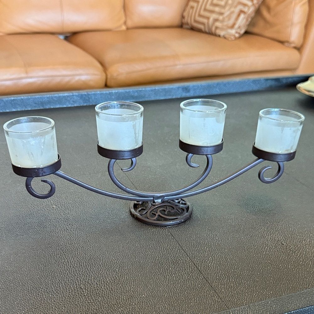 Elegant Brown Metal Candle Holder for four votive candles